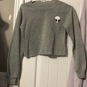 Grey cropped alien hoodie